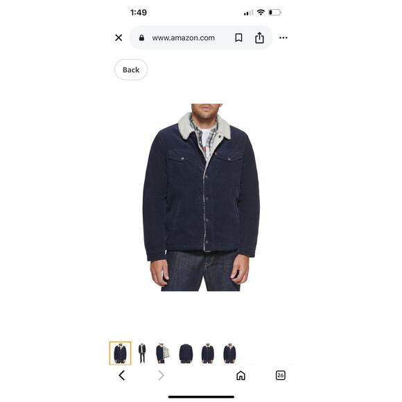 Levi’s Mens Navy Blue Corduroy Sherpa Lined Trucker Jacket XXL NEW - Picture 1 of 12